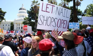Protesters gathered outside the California State Capitol to protest the California Stay-At-Home Orders and to call for the reopening of the California economy on 23 May 2020.