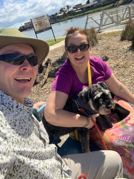 Jarod, Jenny and their dog Bertie in 2025.