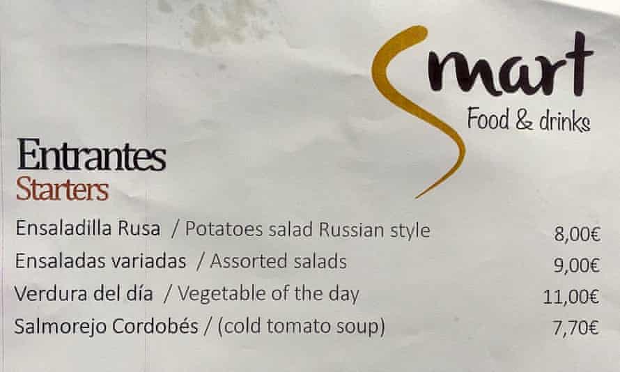 Russian salad on a menu in the NATO summit's media center restaurant