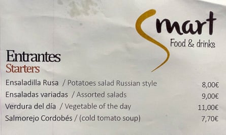 Russian salad on a menu at the Nato summit media centre restaurant
