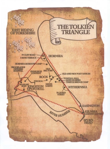 A map showing the Tolkien Triangle in East Yorkshire