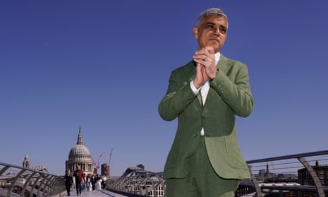 Sadiq Khan on the Millennium Bridge, London, before his swearing in ceremony as the capital’s mayor on Tuesday.
