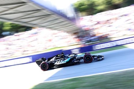 George Russell on a hot lap in his Mercedes.