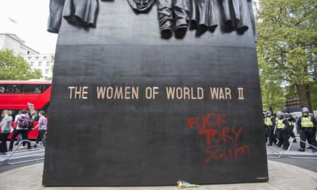Anti-government graffiti on Whitehall second world war monument