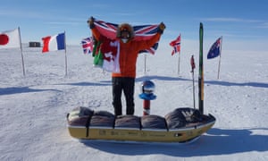 Parks celebrates on 15 January 2020 after reaching the South Pole in 28 days after battling hunger, blizzards and freezing temperatures.