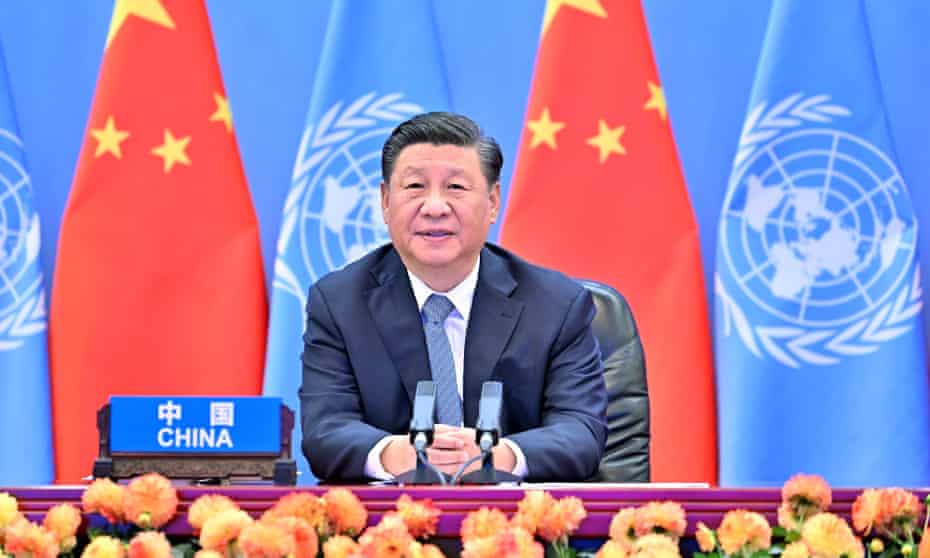 Xi Jinping delivering a keynote speech via video link at the opening ceremony of the Second United Nations Global Sustainable Transport Conference,