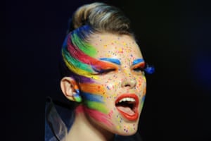 Berlin, Germany: A model displays make-up by Maybelline