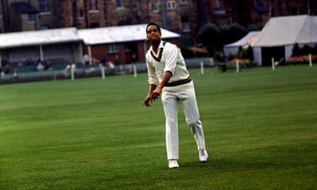 Garry Sobers warms up in the outfield at Scarborough for a match between the Rest of the World and an England XI in 1965