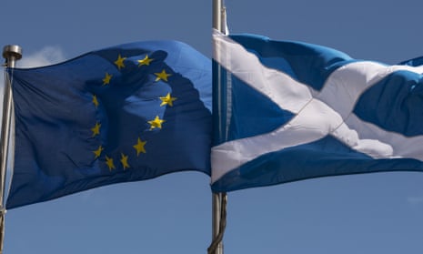 Flags of the EU and Scotland