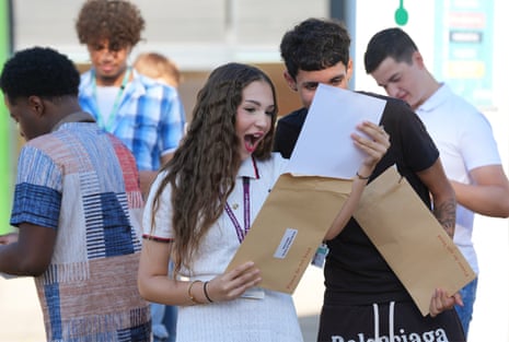 Students, including Gina Stancheva, who received a D*DD grade in BTEC Art and Design Practices (Fashion), celebrate their BTEC and T-Level results at Barking & Dagenham College, Romford.