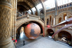 London, UK. Luke Jerram’s installation Mars, featuring detailed NASA imagery of the Martian surface, goes on display at the Natural History Museum