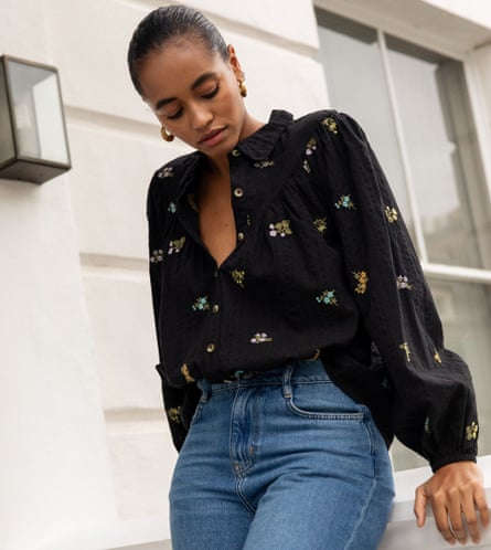 Nobody’s Child Black Floral Embroidered Blouse