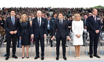 International commemorative ceremony for 80th anniversary of D-Day<br>epa11393781 France's President Emmanuel Macron (R), US President Joe Biden (2-R), Ukrainian President Volodymyr Zelensky (2-L) and Czech President Petr Pavel (L) attend the commemorative ceremony with dozens of heads of States and more than 200 veterans for the 80th anniversary of D-Day landings in Normandy at Omaha Beach, Saint-Laurent-sur-Mer, France, 06 June 2024. More than 160.000 Western allied troops landed on beaches in Normandy on 6 June 1944 launching the liberation of Western Europe from Nazi occupation during World War II. EPA/CHRISTOPHE PETIT TESSON