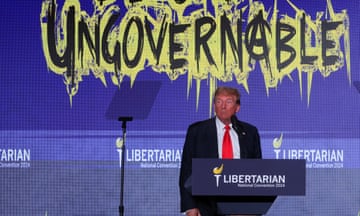Former US president and Republican presidential candidate Donald Trump at the Libertarian Party's national convention,.