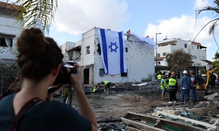 Damaged buildings in the Haifa district of northern Israel, following a reported rocket strike by Hezbollah on 22 September 2024.