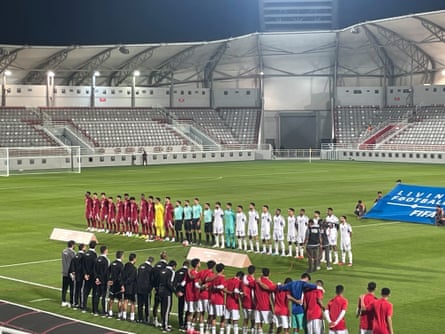 Qatar u23’s line up to take on UAE u23’s.