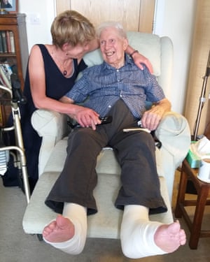 Clare Hamilton-Bate with her stepfather Keith Martin when she finally made it to his home in Sidcup, London.