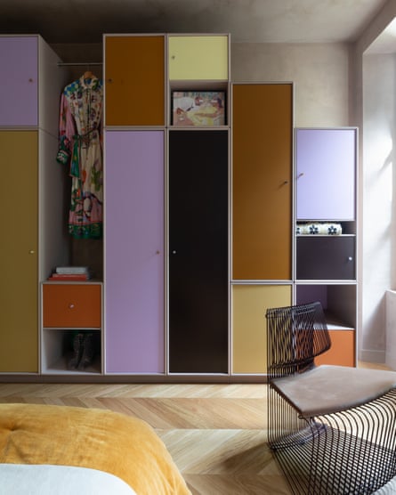 The contrasting coloured wardrobe doors in the master bedroom.