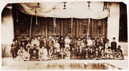 Nasser al-Din Shah had a special interest in taking photos of his own slaves inside the harem. In this photo, 53 eunuch slaves of different ethnic backgrounds in their early childhood, had probably been recently sent from abroad to the local southern markets, and to the king’s harem. Among them four African boys (qolam bachehha), inside Nasser al-Din Shah’s harem, Golestan Palace, Tehran. Date unknown.