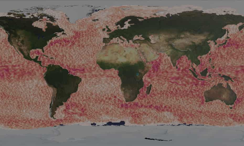 map of the world with pink squiggles signifying currents