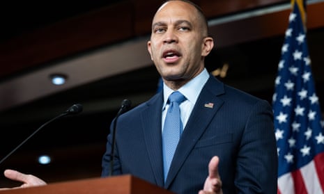 House Minority Leader Hakeem Jeffries (D-NY) speaking at a press conference at the U.S. Capitol. House Minority Leader Hakeem Jeffries Press Conference in Washington - 11 Apr 2024.