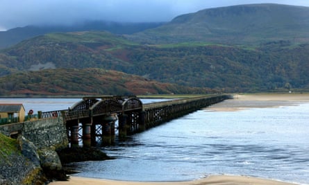 Barmouth railway bridge over the Mawddach estuary.
