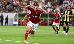 Ali Maâloul celebrates after scoring for Al-Ahly from the penalty spot.