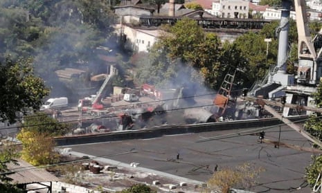 A damaged Russian ship following a Ukrainian missile attack on Sevastopol, Crimea, on Wednesday