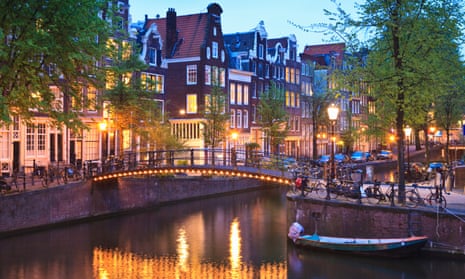 Canal scene at dusk, Amsterdam