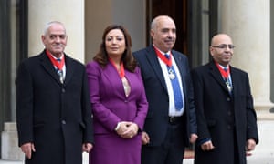 Os principais membros das quatro organizações que compõem o quarteto de diálogo nacional da Tunísia: Houcine Abbassi, Bouchamaoui, Abdessatar Ben Moussa e Fadhel Mahfoudh.