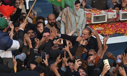 Nawaz Sharif attends a campaign rally in Lahore