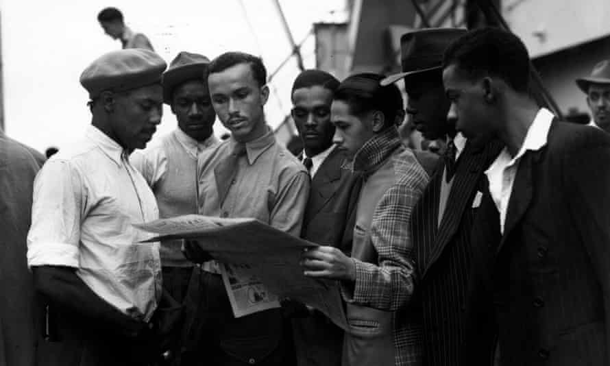 Newly arrived Jamaican immigrants on board the Empire Windrush at Tilbury, 22 June 1948.
