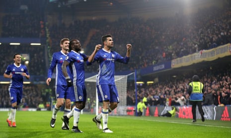 Chelsea’s Diego Costa (right) celebrates after opening the scoring at Stamford Bridge