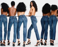 Alaia jeans campaign featuring models with all but one’s backs turned to the camera wearing just jeans and heels