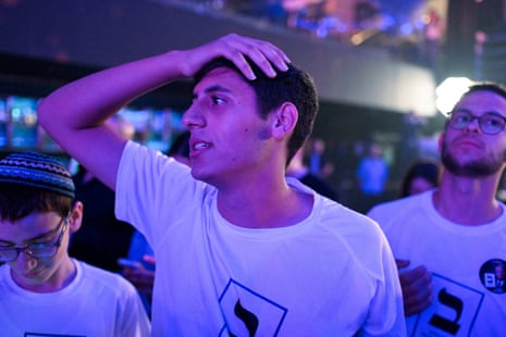Supporters Itamar Ben-Gvir react to the exit polls.
