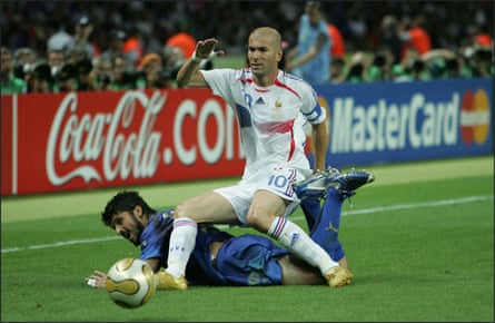 Gennaro Gattuso tangles with Zinedine Zidane during the 2006 World Cup final between Italy and France