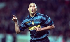 Ronaldo celebrates after scoring for Inter against Lazio in the Uefa Cup final in 1998