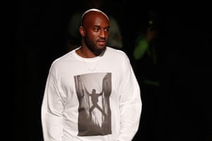 The designer appears at the end of his spring/summer 2019 collection for Off-white at men’s Paris Fashion week