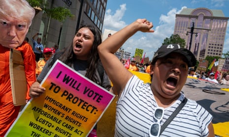 We want freedom': hundreds demonstrate against Trump outside RNC – video | Protest | The Guardian