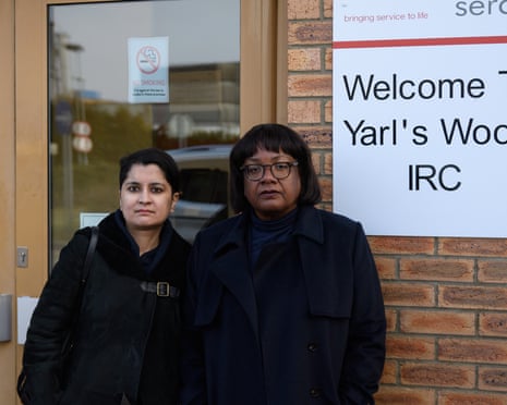 Diane Abbott, right, and Shami Chakrabarti at the Yarl’s Wood centre last week.
