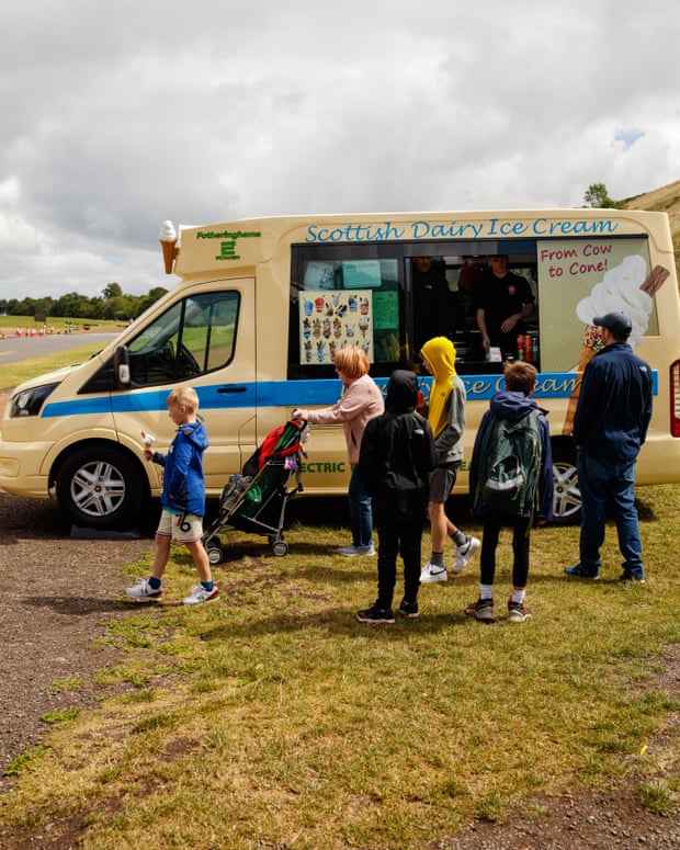 The ice cream truck rewards climbers after they make their way down, from Arthurs seat an extinct volcano near Edinburgh city center