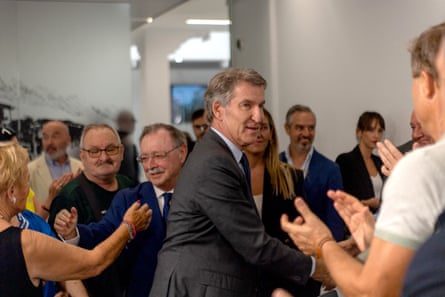 Feijóo shakes hands with supporters as he arrives for a press conference in the Spanish enclave of Ceuta on Wednesday