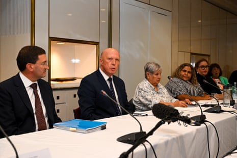 Peter Dutton speaks during a meeting of the voice to parliament referendum working group yesterday