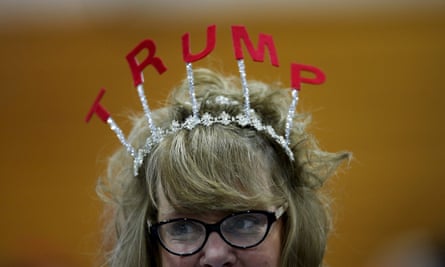 A Donald Trump supporter at a campaign rally in Cadillac, Michigan.
