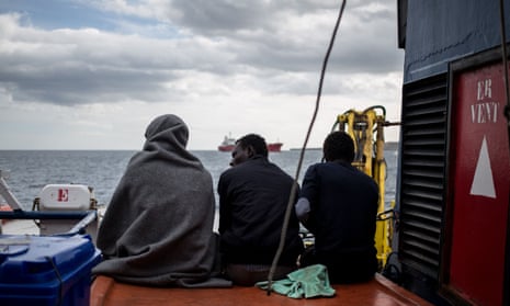 Rescued migrants on an NGO vessel in Sicily in January. 