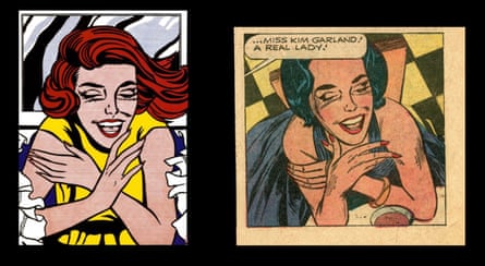 Roy Lichtenstein’s Girl in Window of 1963, left, and a panel by Hy Eisman in the Private Secretary comic of the same year.