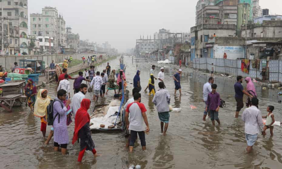Flooded streets in Dhaka, Bangladesh in October 2021.