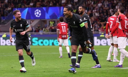 Virgil van Dijk celebrates his goal at Milan.