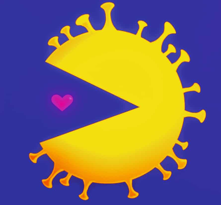 Illustration of a coronavirus swallowing a heart