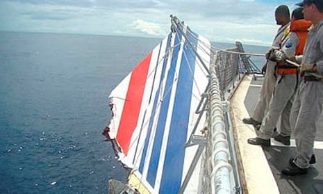 The Brazilian navy picks debris from Air France flight AF447 after it crashed on 1 June 2009.